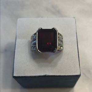 Simulated Ruby and Austrian Crystal Ring